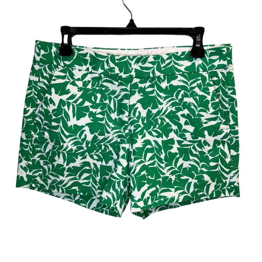 J. Crew Women's Green White Leaf Floral Pattern Short Size 6 Tropical Hawaiian - Picture 15 of 16